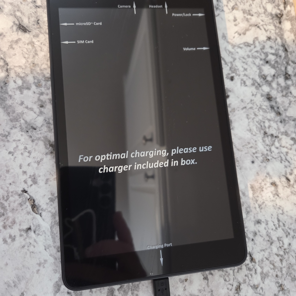 New In Box Sleek Black Tablet with Charging Port 8.4 In An Sim